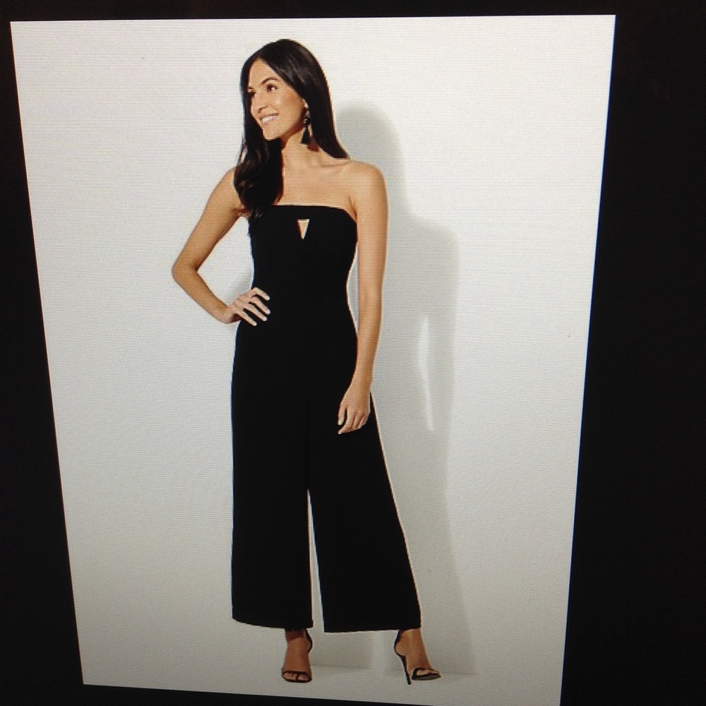 Black strapless culotte jumpsuit